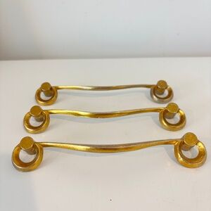 MCM Set of THREE drawer pulls mid century dresser handles gold toned 5.5" wide
